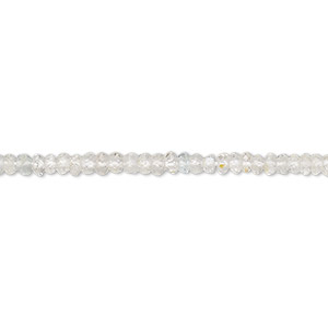 Bead, quartz crystal (natural), 3x1mm-4x3mm hand-cut faceted rondelle, C grade, Mohs hardness 7. Sold per 13-inch strand.