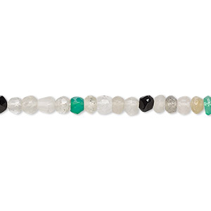 Bead, multi-gemstone (natural / dyed / coated / heated / irradiated), multicolored, 3x3mm-4x3mm hand-cut faceted rondelle, C grade, Mohs hardness 3 to 7. Sold per 13-inch strand.