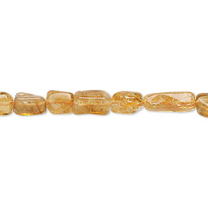 Bead, golden citrine (heated), 6x5mm-10x6mm hand-cut flat rectangle, C- grade, Mohs hardness 7. Sold per 13-inch strand.
