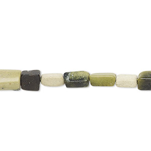Bead, yellow &quot;turquoise&quot; (serpentine and quartz) (natural), 6x4mm-13x6mm hand-cut flat rectangle, C grade, Mohs hardness 2-1/2 to 6. Sold per 13-inch strand.