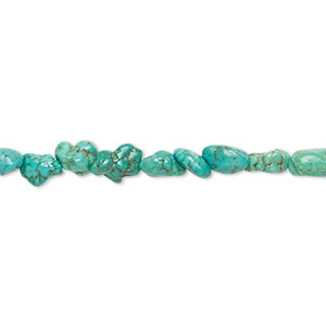 Bead, turquoise (dyed / stabilized), blue, small pebble, Mohs hardness 5 to 6. Sold per 15&quot; to 16&quot; strand.