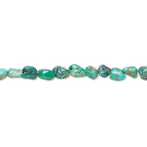 Bead, turquoise (dyed / stabilized), blue-green, small to medium pebble, Mohs hardness 5 to 6. Sold per 15&quot; to 16&quot; strand.