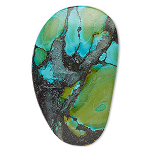 Cabochon, turquoise (dyed / stabilized), green, 60x25mm-80x70mm non-calibrated freeform, C+ grade, Mohs hardness 5 to 6. Sold individually.