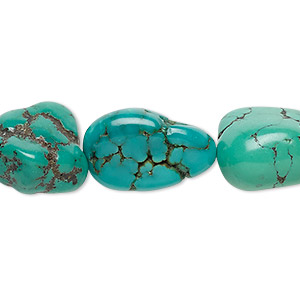 Bead, turquoise (dyed / stabilized), blue-green, small to medium nugget, Mohs hardness 5 to 6. Sold per 15&quot; to 16&quot; strand.