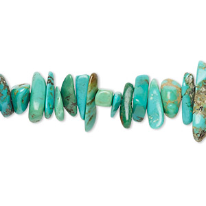 Bead, turquoise (dyed / stabilized), blue-green, extra-large chip, C grade, Mohs hardness 5 to 6. Sold per 15-1/2&quot; to 16&quot; strand.