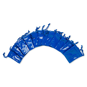 Pouch, faux leather / nylon / cotton, royal blue, 2-1/4 x 1-3/4 to 2-1/2 x 2-inch rectangle with drawstring. Sold per pkg of 12.