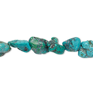 Bead, turquoise (dyed / stabilized), blue-green, mini to medium nugget, Mohs hardness 5 to 6. Sold per 15-1/2&quot; to 16&quot; strand.