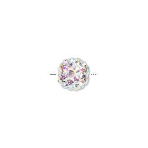 Bead, epoxy / resin / glass rhinestone, clear AB and white, 10mm round. Sold individually.