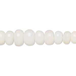 Bead, Ethiopian white opal (natural), 3x2mm-9x5mm graduated hand-cut rondelle, B grade, Mohs hardness 5 to 6-1/2. Sold per 14-inch strand.