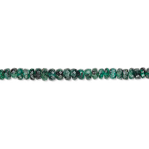 Bead, emerald (oiled), 2x1mm-3x2mm hand-cut faceted rondelle, D grade, Mohs hardness 7-1/2 to 8. Sold per 6-inch strand.