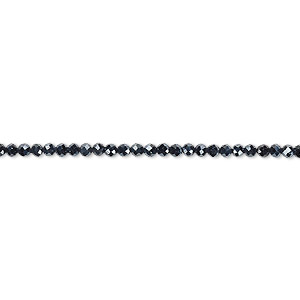 Bead, black spinel (coated), luster, 2mm hand-cut faceted rondelle, B grade, Mohs hardness 8. Sold per 12-inch strand.