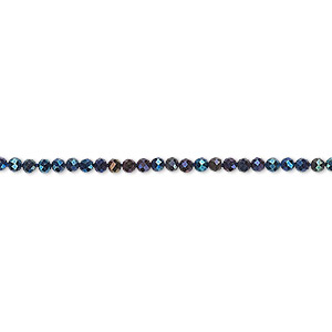 Bead, black spinel, (coated), blue, 2mm hand-cut faceted rondelle, B grade, Mohs hardness 8. Sold per 13-inch strand.
