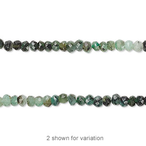 Bead, emerald (dyed / oiled), shaded, 3x2mm-4x3mm hand-cut faceted rondelle, D grade, Mohs hardness 7-1/2 to 8. Sold per 13-inch strand.
