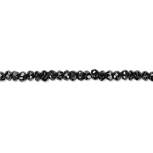 Bead, black spinel, (natural), 2x1mm-3mm hand-cut faceted rondelle, B grade, Mohs hardness 8. Sold per 13-inch strand.