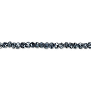 Bead, black spinel (coated), luster, 3x2mm-3mm hand-cut faceted rondelle, C grade, Mohs hardness 8. Sold per 13-inch strand.