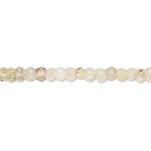 Bead, golden rutilated quartz (natural), 3x2mm-4x3mm hand-cut faceted rondelle, C grade, Mohs hardness 7. Sold per 13-inch strand.