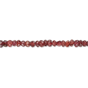 Bead, garnet (natural), 3x2mm-4x3mm hand-cut faceted rondelle, C grade, Mohs hardness 7 to 7-1/2. Sold per 13-inch strand.