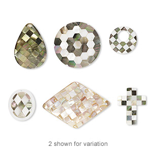 Focal mix, black lip shell / gold lip shell / mother-of-pearl (assembled), mixed colors, 30-72x50mm drilled and undrilled single- and double-sided mixed shapes, Mohs hardness 3-1/2. Sold per pkg of 3.