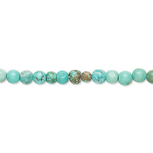 Bead, magnesite (dyed / stabilized), green, 4mm round, D grade, Mohs hardness 3-1/2 to 4. Sold per 15-inch strand.