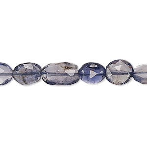 Bead, iolite (dyed), 8x7mm-11x8mm hand-cut faceted puffed oval, B grade, Mohs hardness 7 to 7-1/2. Sold per 8-inch strand.