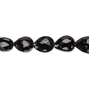 Bead, black tourmaline (natural), 9x8mm-12x9mm hand-cut faceted puffed teardrop, B grade, Mohs hardness 7 to 7-1/2. Sold per 8-inch strand.