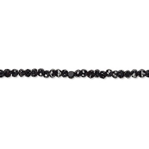 Bead, black onyx (dyed), 2x1mm-3x2mm hand-cut faceted rondelle, C grade, Mohs hardness 6-1/2 to 7. Sold per 13-inch strand.