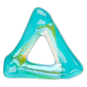 Focal, Paula Radke, dichroic glass, transparent green and aqua blue, 40-43mm open triangle. Sold individually.
