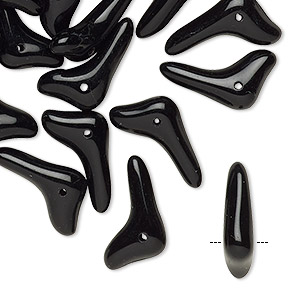 Bead, glass, opaque black, 17x5mm top-drilled sprig with 0.6mm hole. Sold per pkg of 24.