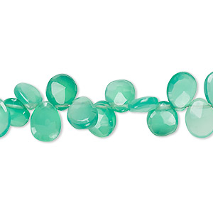 Bead, green onyx (dyed), medium, 7x6mm-9x7mm hand-cut top-drilled faceted puffed teardrop, B+ grade, Mohs hardness 6-1/2 to 7. Sold per 8-inch strand.