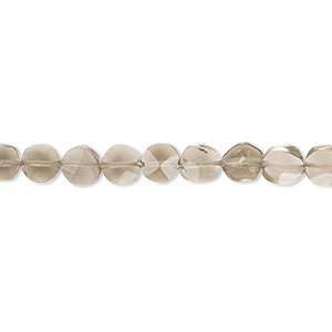 Bead, smoky quartz (heated / irradiated), light to medium, 5-7mm hand-cut faceted flat round with 0.4-1.4mm hole, C grade, Mohs hardness 7. Sold per 6-inch strand.