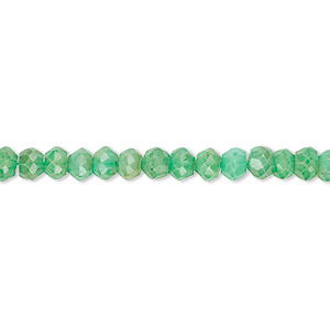 Bead, green onyx (coated), 4x2mm-5x4mm hand-cut faceted rondelle with 0.4-1.4mm hole, B- grade, Mohs hardness 6-1/2 to 7. Sold per 13-inch strand.