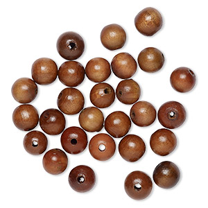 Bead, wood (dyed / coated), brown, 16-18mm round with 3.5-4mm hole. Sold per pkg of 100.