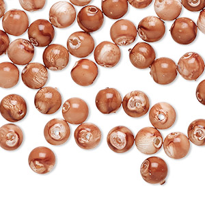 Bead, acrylic, opaque marbled tan / light brown / dark brown, 6mm round. Sold per pkg of 100.