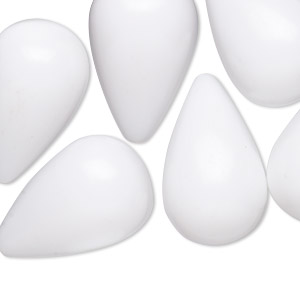 Bead, vintage German acrylic, opaque white, 25x16mm partially-drilled teardrop with 0.5mm hole. Sold per pkg of 6.