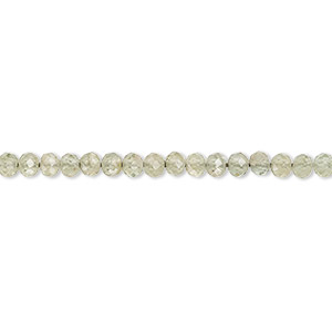 Bead, green quartz (natural), 3mm faceted round with 0.4-0.6mm hole, B grade, Mohs hardness 7. Sold per 13-inch strand.