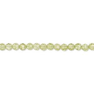 Bead, peridot (natural), 2.5-3mm faceted round with 0.4-0.6mm hole, B+ grade, Mohs hardness 6-1/2 to 7. Sold per 13-inch strand.