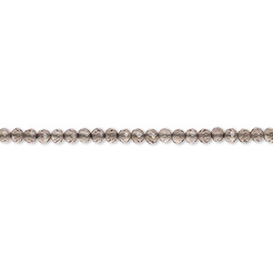 Bead, smoky quartz (heated / irradiated), dark, 2-2.5mm faceted round with 0.4-0.6mm hole, B+ grade, Mohs hardness 7. Sold per 13-inch strand.