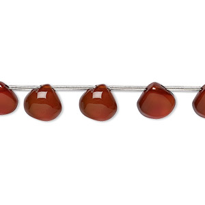 Bead, amber onyx (dyed / heated), 7-9mm hand-cut top-drilled puffed teardrop with 0.4-1.4mm hole, B grade, Mohs hardness 6-1/2 to 7. Sold per pkg of 8.