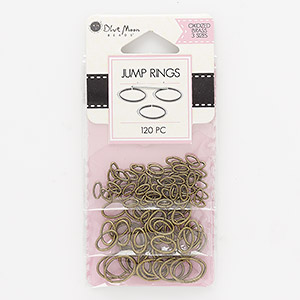 Jump ring mix, antique brass-finished steel, (70) 6x3mm / (30) 9x6mm / (20) 12x9mm ovals, 16 gauge. Sold per pkg of 120.