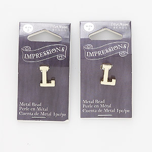 Bead, gold-finished &quot;pewter&quot; (zinc-based alloy), 13x9mm top-drilled letter &quot;L&quot; with 2.5mm hole. Sold per pkg of 2.