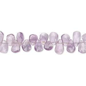 Bead, amethyst (natural), light, 5x4mm-10x5mm hand-cut top-drilled faceted puffed teardrop with 0.4-1.4mm hole, B grade, Mohs hardness 7. Sold per 9-inch strand.
