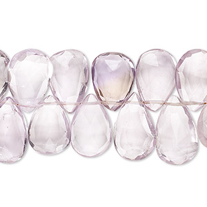 Bead, ametrine and amethyst (natural), 12x8mm-16x9mm hand-cut top-drilled faceted puffed teardrop with 0.4-1.4mm hole, B grade, Mohs hardness 7. Sold per 9-inch strand.