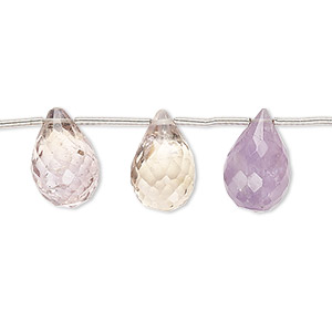 Bead, ametrine and amethyst (natural), 11x8mm-17x9mm hand-cut top-drilled faceted teardrop with 0.4-1.4mm hole, C grade, Mohs hardness 7. Sold per pkg of 16.