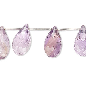 Bead, ametrine and amethyst (natural), 12x9mm-20x10mm hand-cut top-drilled faceted teardrop with 0.4-1.4mm hole, B- grade, Mohs hardness 7. Sold per pkg of 15.