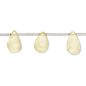 Bead, lemon quartz (heated), 10x6mm-13x8mm hand-cut top-drilled faceted puffed teardrop with 0.4-1.4mm hole, C grade, Mohs hardness 7. Sold per pkg of 18.