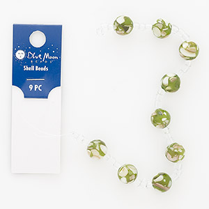 Bead, resin and mother-of-pearl shell (dyed), green and white, 10mm round. Sold per pkg of 9.