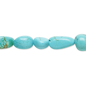 Bead, magnesite (dyed / stabilized), blue-green, mini to small nugget, Mohs hardness 3-1/2 to 4. Sold per 15-1/2&quot; to 16&quot; strand.