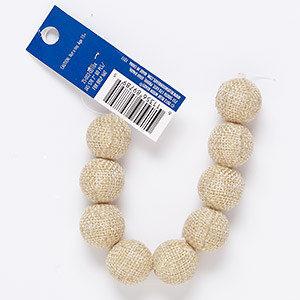 Bead, acrylic and burlap, tan, 20mm round with 2mm hole. Sold per 7-inch strand.
