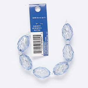 Bead, acrylic, light blue, 25x16mm-25x17mm faceted oval with 2mm hole. Sold per pkg of 6.