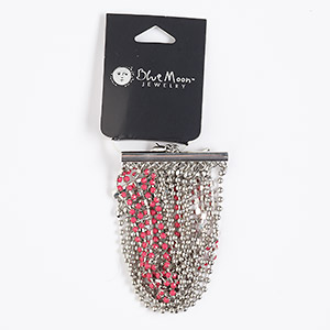 Bracelet, 12-strand, acrylic / silver-finished &quot;pewter&quot; (zinc-based alloy) / steel, dark pink, 6-1/2 inches with 2-inch extender chain and lobster claw clasp. Sold individually.